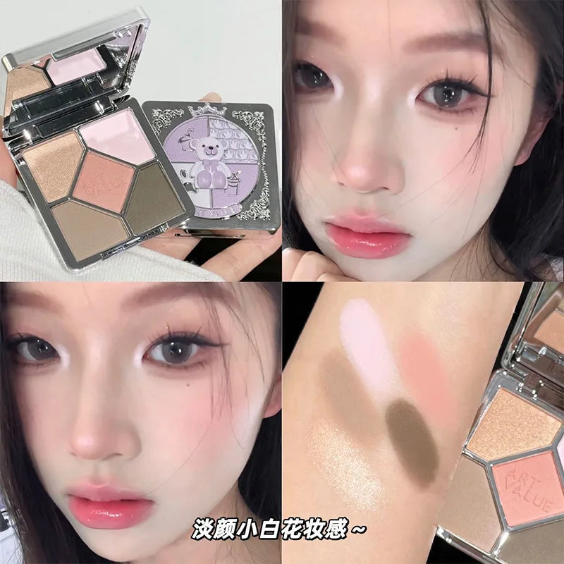Eyeshadow Palette Blush Highlight Makeup Pearly Highgloss Shimmer Pink Brown Earth Color Fine Sequins Eye Shadow