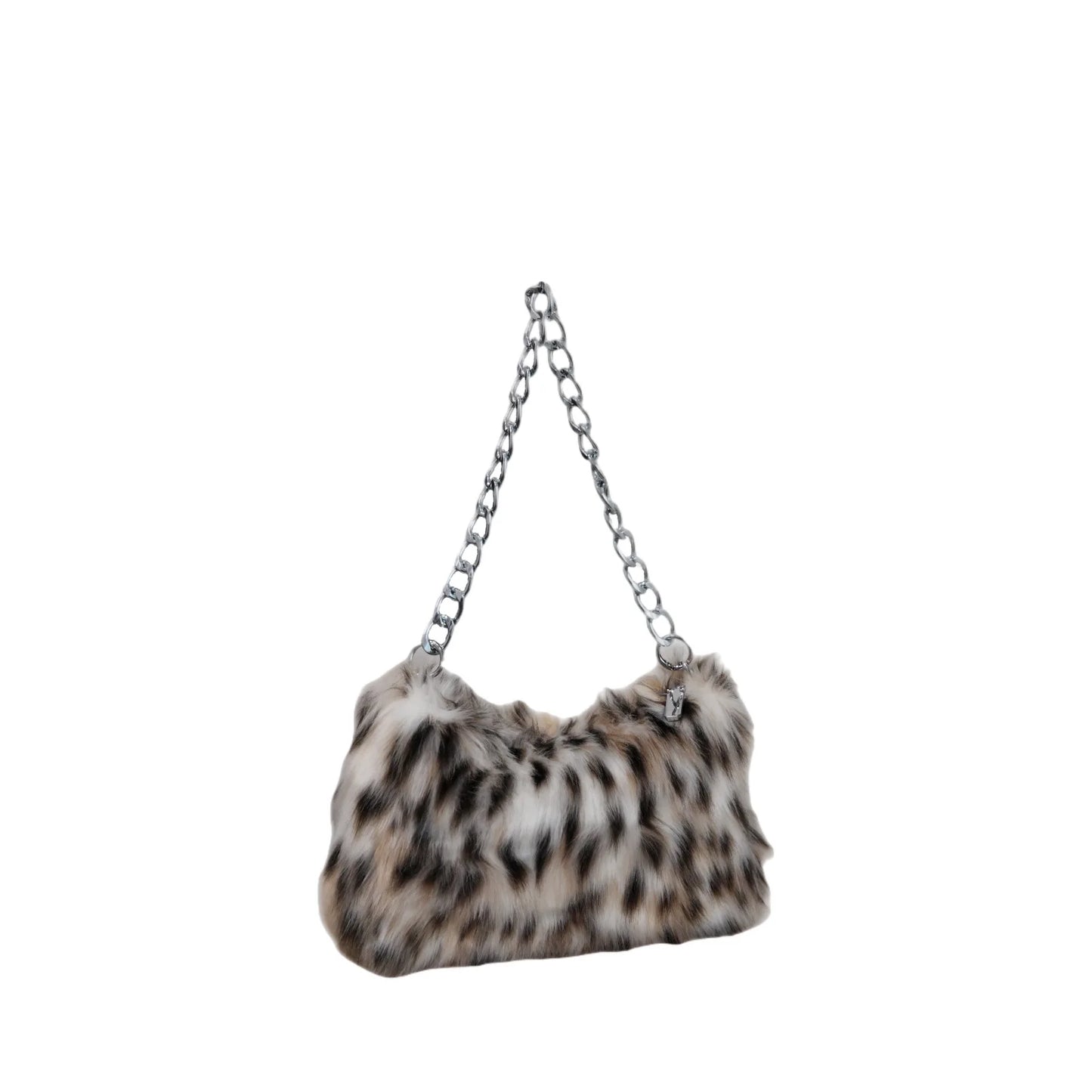 New Faux Fur Leopard Shoulder Bag Women's Autumn Winter Chain Handbags Ladies Leopard Print Clutch Purses Fluffy Top Handle Bags