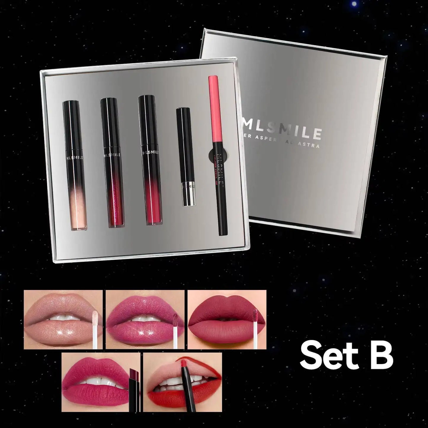 MLSMILE Makeup Set Holiday Gift Box 5pc/set Gloss Waterproof Moisturizing Long-lasting Liquid Lipstick Lip Liner New