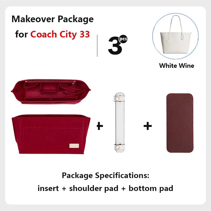 Purse Organizer insert for Handbags Base Shaper 3pc Set city33 Felt Organizer Insert Large Tote Bag Organizer with Zipper