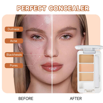 Three-Color Multi-Purpose Concealer - Long-Lasting, Waterproof, Moisturizing, Covers Dark Circles, Tattoos And Tear Grooves