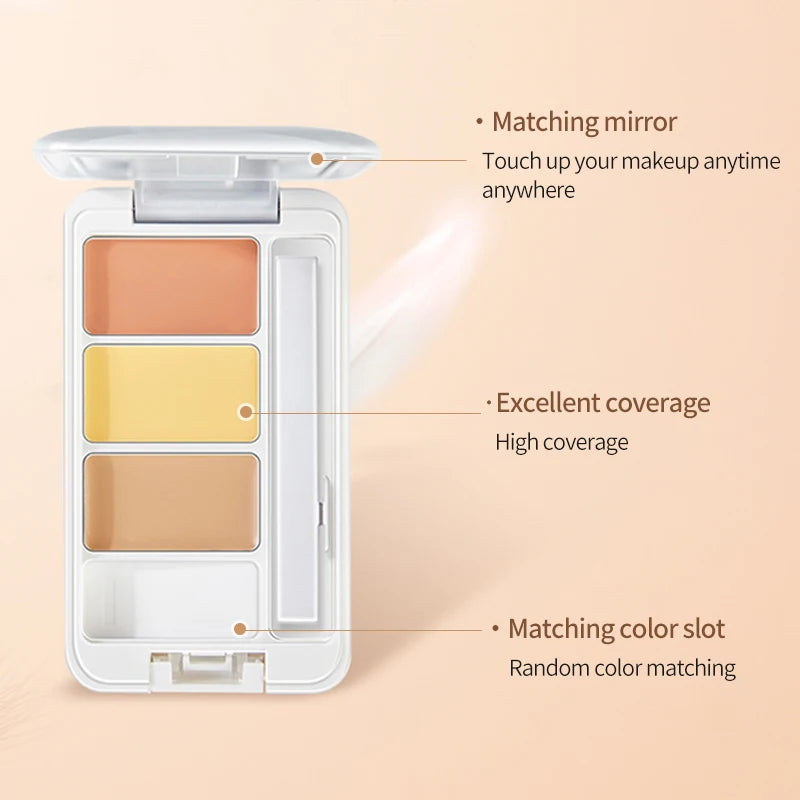 Three-Color Multi-Purpose Concealer - Long-Lasting, Waterproof, Moisturizing, Covers Dark Circles, Tattoos And Tear Grooves
