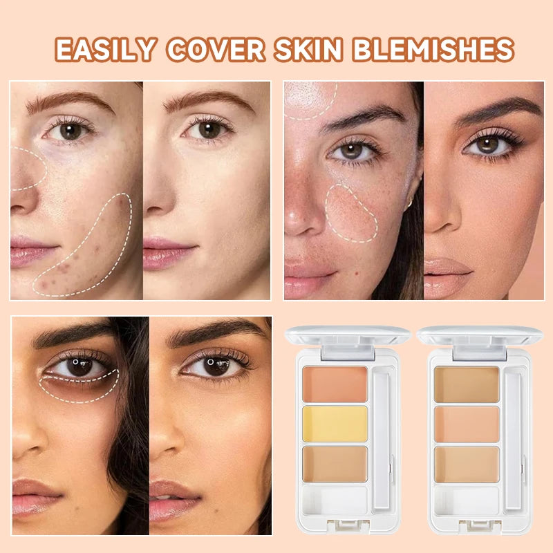 Three-Color Multi-Purpose Concealer - Long-Lasting, Waterproof, Moisturizing, Covers Dark Circles, Tattoos And Tear Grooves
