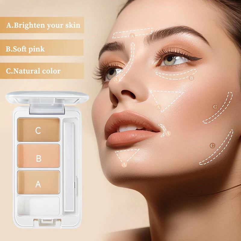 Three-Color Multi-Purpose Concealer - Long-Lasting, Waterproof, Moisturizing, Covers Dark Circles, Tattoos And Tear Grooves