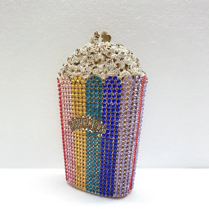 XIYUAN Popcorn Crystal Clutch Bags MINI Metal Box Minaudiere Purses Wedding Party Dinner Handbags Rhinestone Clutches Bags Gift
