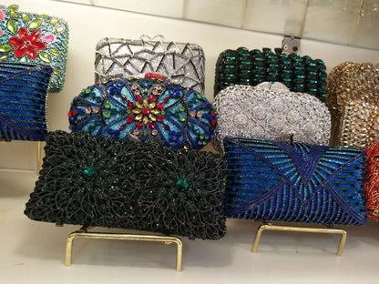XIYUAN Popcorn Crystal Clutch Bags MINI Metal Box Minaudiere Purses Wedding Party Dinner Handbags Rhinestone Clutches Bags Gift