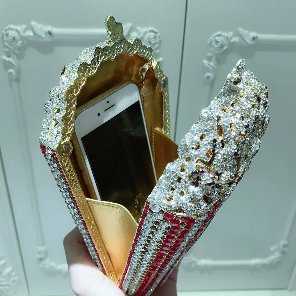 XIYUAN Popcorn Crystal Clutch Bags MINI Metal Box Minaudiere Purses Wedding Party Dinner Handbags Rhinestone Clutches Bags Gift