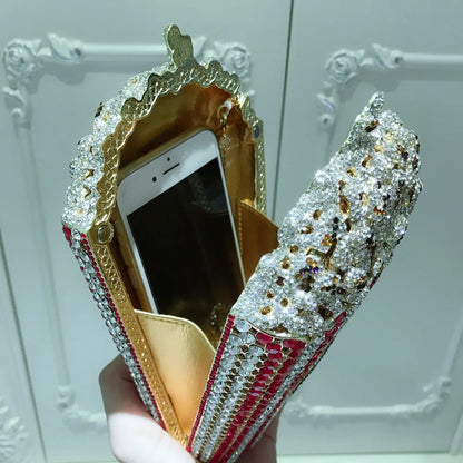 XIYUAN Popcorn Crystal Clutch Bags MINI Metal Box Minaudiere Purses Wedding Party Dinner Handbags Rhinestone Clutches Bags Gift