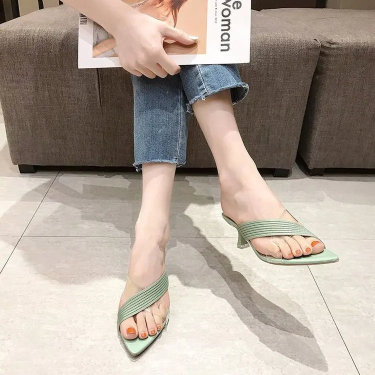 2024 Summer Women Yellow Green Beige Pumps Sandals For Ladies Sexy Mules High Heels Slip-on Slippers Slides Shoes Solid