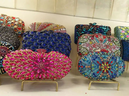 XIYUAN Popcorn Crystal Clutch Bags MINI Metal Box Minaudiere Purses Wedding Party Dinner Handbags Rhinestone Clutches Bags Gift