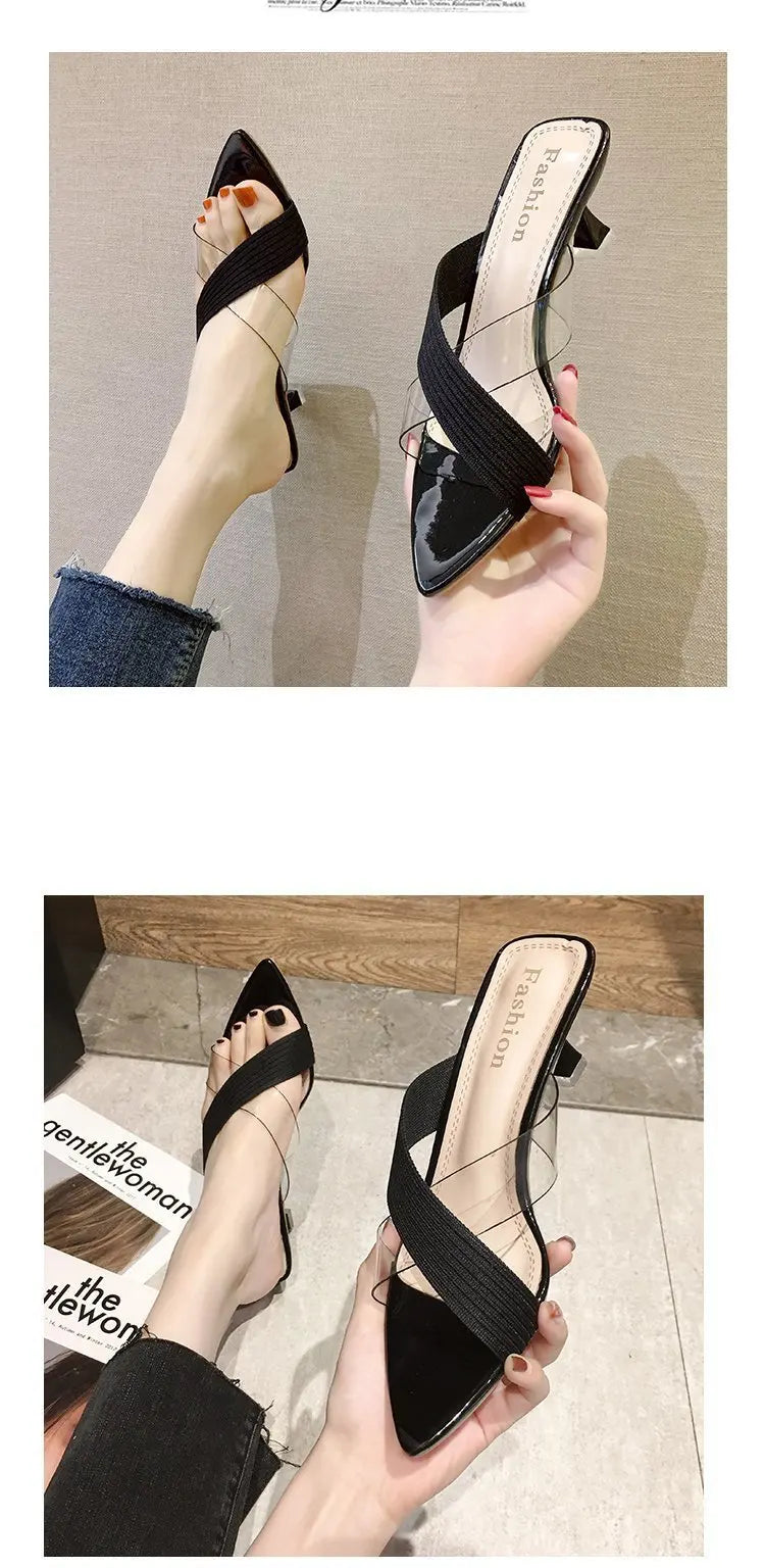 2024 Summer Women Yellow Green Beige Pumps Sandals For Ladies Sexy Mules High Heels Slip-on Slippers Slides Shoes Solid