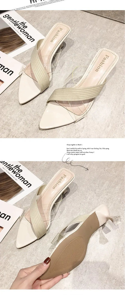 2024 Summer Women Yellow Green Beige Pumps Sandals For Ladies Sexy Mules High Heels Slip-on Slippers Slides Shoes Solid