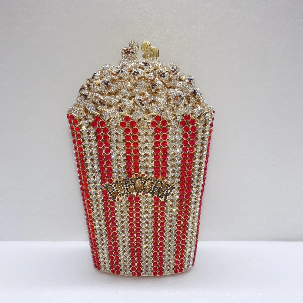 XIYUAN Popcorn Crystal Clutch Bags MINI Metal Box Minaudiere Purses Wedding Party Dinner Handbags Rhinestone Clutches Bags Gift