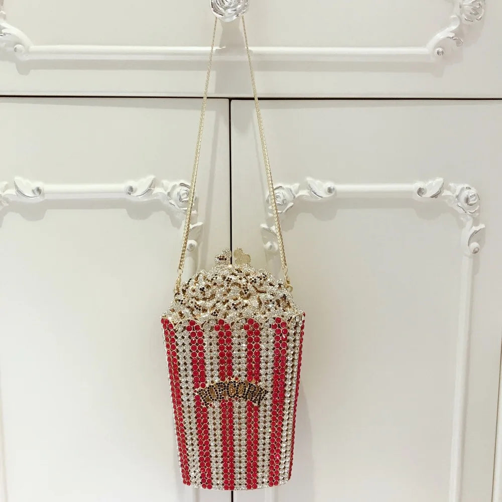 XIYUAN Popcorn Crystal Clutch Bags MINI Metal Box Minaudiere Purses Wedding Party Dinner Handbags Rhinestone Clutches Bags Gift