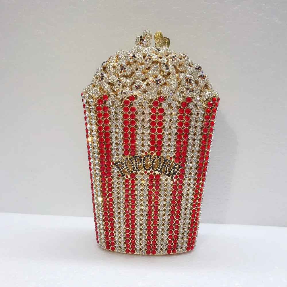 XIYUAN Popcorn Crystal Clutch Bags MINI Metal Box Minaudiere Purses Wedding Party Dinner Handbags Rhinestone Clutches Bags Gift