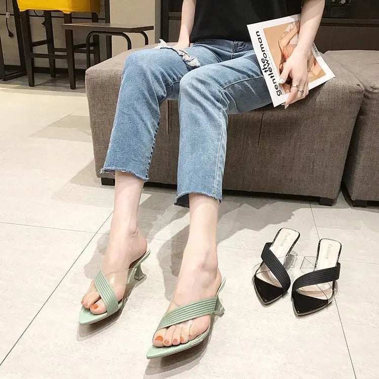 2024 Summer Women Yellow Green Beige Pumps Sandals For Ladies Sexy Mules High Heels Slip-on Slippers Slides Shoes Solid