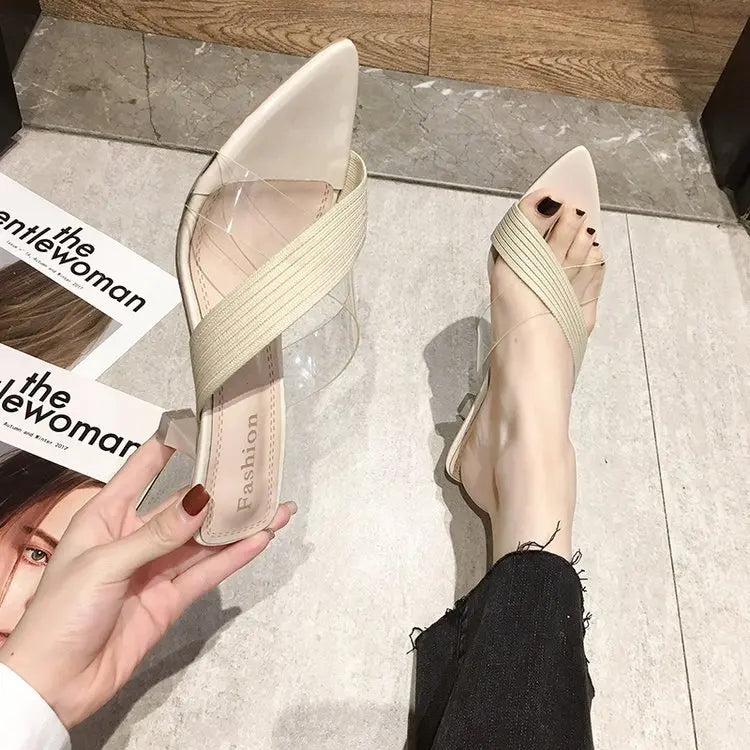 2024 Summer Women Yellow Green Beige Pumps Sandals For Ladies Sexy Mules High Heels Slip-on Slippers Slides Shoes Solid