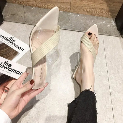 2024 Summer Women Yellow Green Beige Pumps Sandals For Ladies Sexy Mules High Heels Slip-on Slippers Slides Shoes Solid