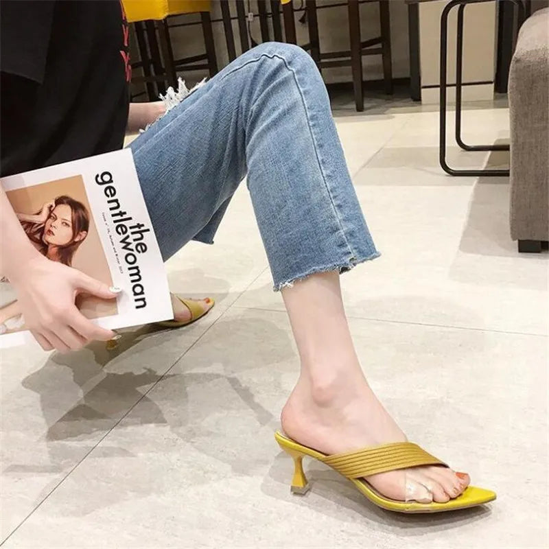 2024 Summer Women Yellow Green Beige Pumps Sandals For Ladies Sexy Mules High Heels Slip-on Slippers Slides Shoes Solid