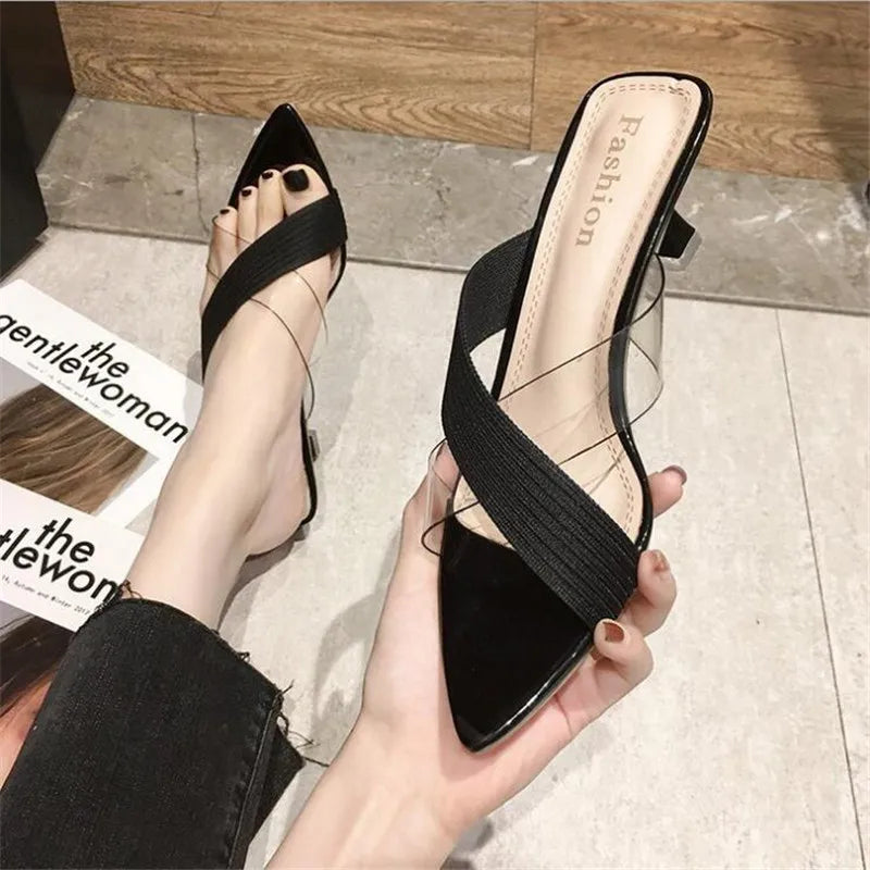 2024 Summer Women Yellow Green Beige Pumps Sandals For Ladies Sexy Mules High Heels Slip-on Slippers Slides Shoes Solid