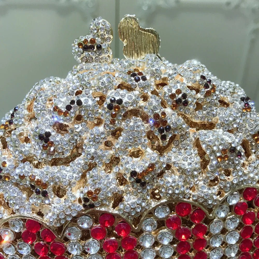 XIYUAN Popcorn Crystal Clutch Bags MINI Metal Box Minaudiere Purses Wedding Party Dinner Handbags Rhinestone Clutches Bags Gift