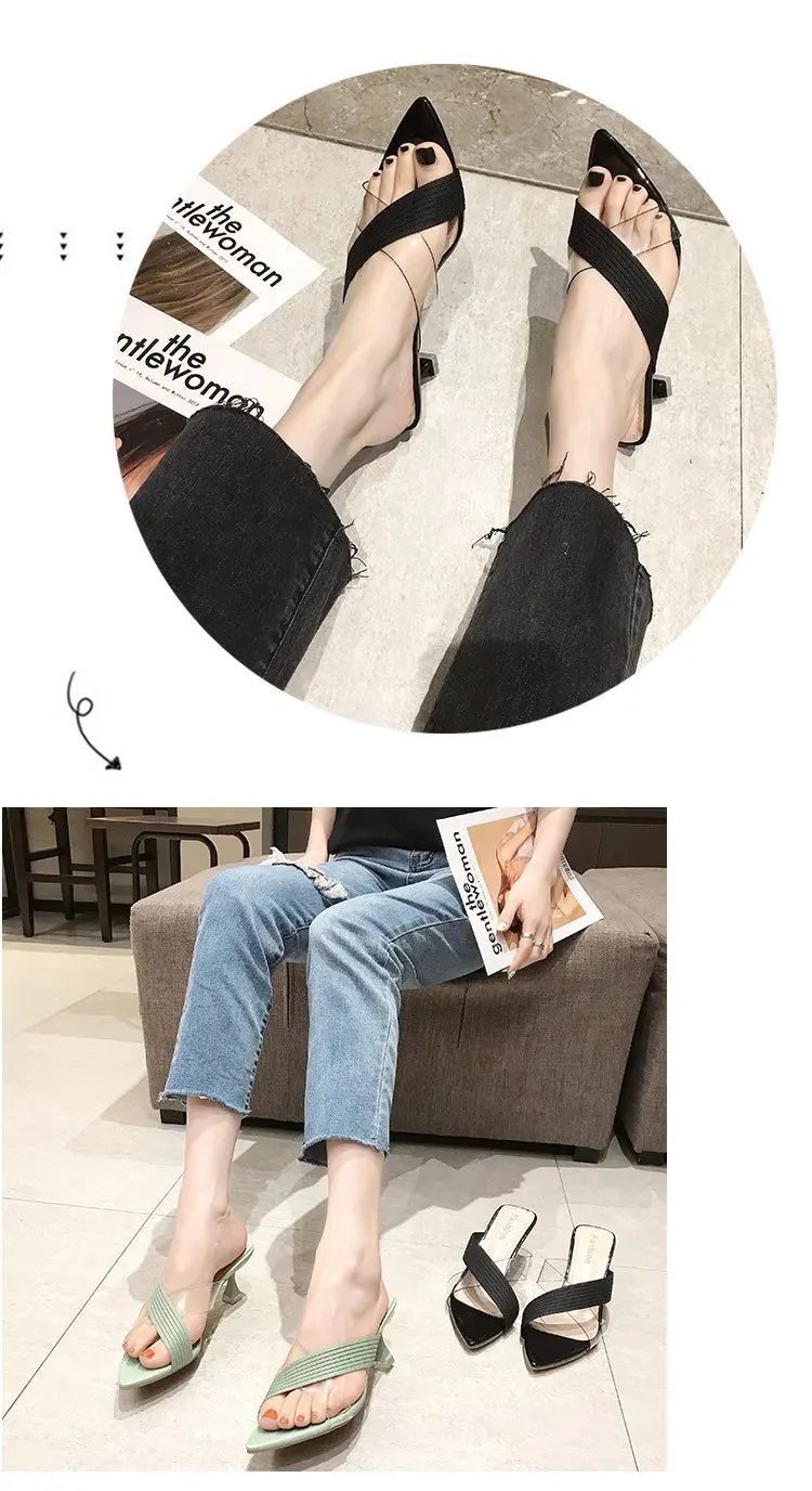 2024 Summer Women Yellow Green Beige Pumps Sandals For Ladies Sexy Mules High Heels Slip-on Slippers Slides Shoes Solid