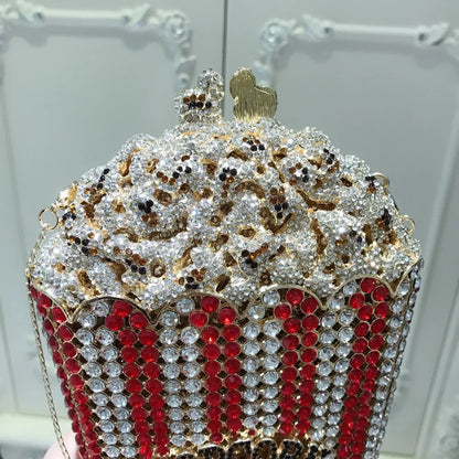 XIYUAN Popcorn Crystal Clutch Bags MINI Metal Box Minaudiere Purses Wedding Party Dinner Handbags Rhinestone Clutches Bags Gift
