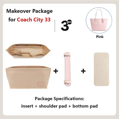 Purse Organizer insert for Handbags Base Shaper 3pc Set city33 Felt Organizer Insert Large Tote Bag Organizer with Zipper