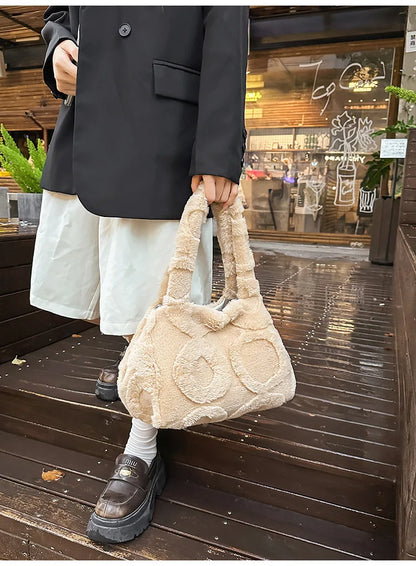 Faux Fur Tote Bag High Quality Plush Handbag Women Fall Winter Vintage Fashion Large Capacity Shoulder Bag