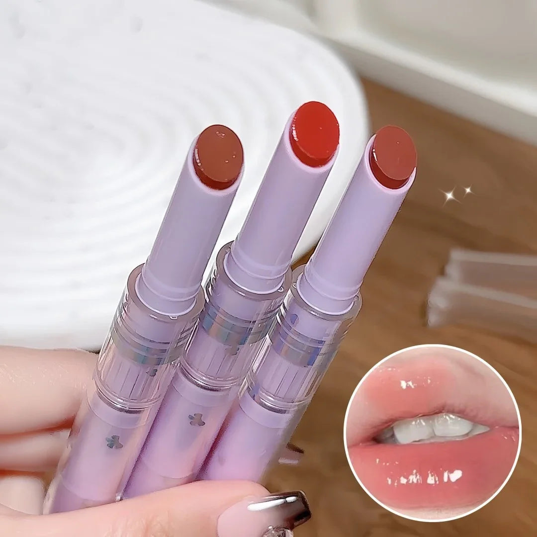 Mirror Glass Solid Lip Gloss Water Light Round Tube Lipstick Clear Oil Jelly Lip Glaze Natural Nude Moisturizing Makeup Tint