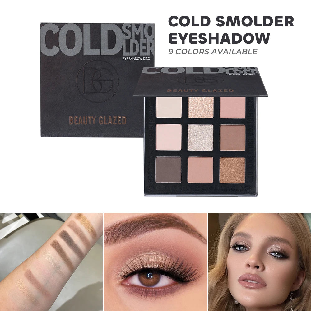 Beauty Glazed 9 Colors Eye Shadow Palette - Matte & Shimmer Pigmented Eyeshadow Discs Warm Earth Tones Makeup Powder for Eyes