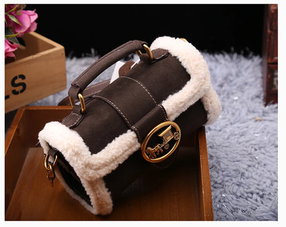 Luxury brand women's bag high-end designer 2024 new autumn and winter plush handbag single shoulder crossbody small square bag