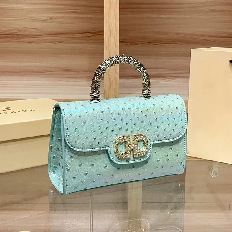 New ostrich pattern underarm handbag for ladies, light luxury diamond-encrusted, elegant single-shoulder crossbody bag