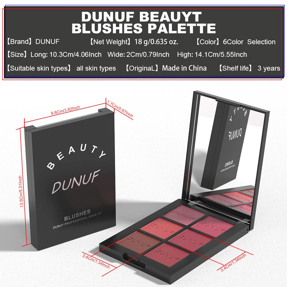 Airflow Powder Blush Palette 6 Color Matte Shimmery Highlighter Bronzer Longwearing High Pigment Waterproof Contour Makeup