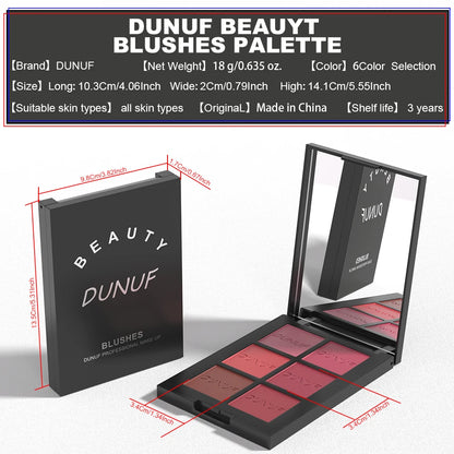 Airflow Powder Blush Palette 6 Color Matte Shimmery Highlighter Bronzer Longwearing High Pigment Waterproof Contour Makeup