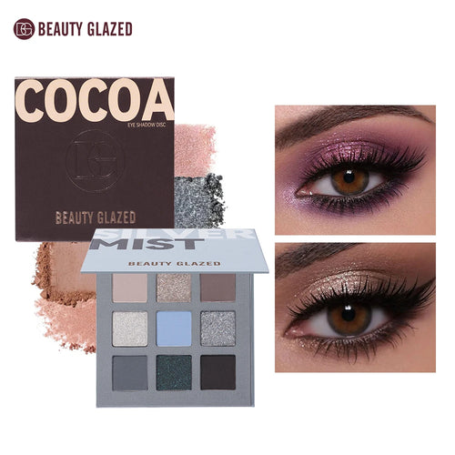 Beauty Glazed 9 Colors Eye Shadow Palette - Matte & Shimmer Pigmented Eyeshadow Discs Warm Earth Tones Makeup Powder for Eyes