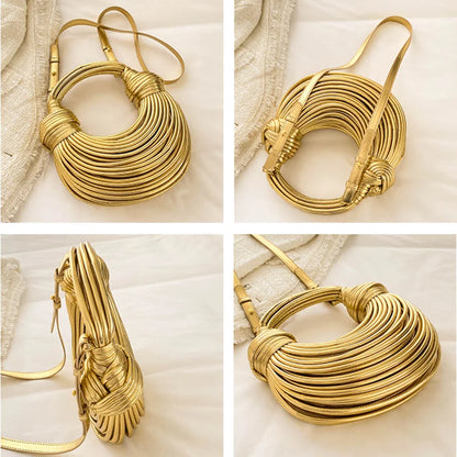 Handbags for Women 2025 New Gold Luxury Designer Brand Handwoven Noodle Bags Rope Knotted Pulled Hobo Silver Evening Clutch Chic