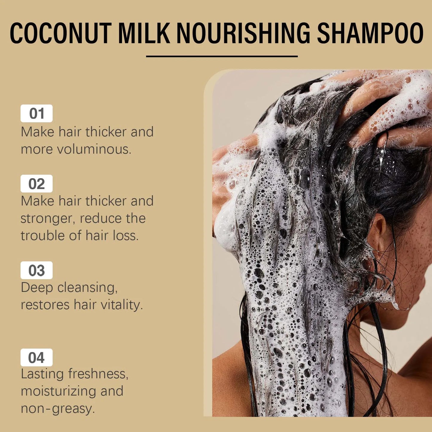 Coconut Milk Shampoo Gently Clean Hair Remove Dandruff Control Oil Reduce Hair Loss Stabilize Hair Roots Smooth Fluffy Shampoo