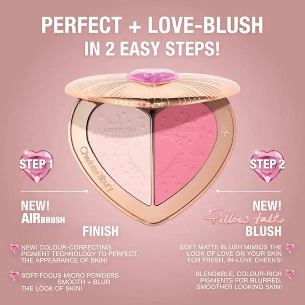 Charlotte Tilbury Two-tone Heart Blush Lasting Beauty Makeup Bright Powder Natural Flawless Rouge Create Smooth Makeup Look