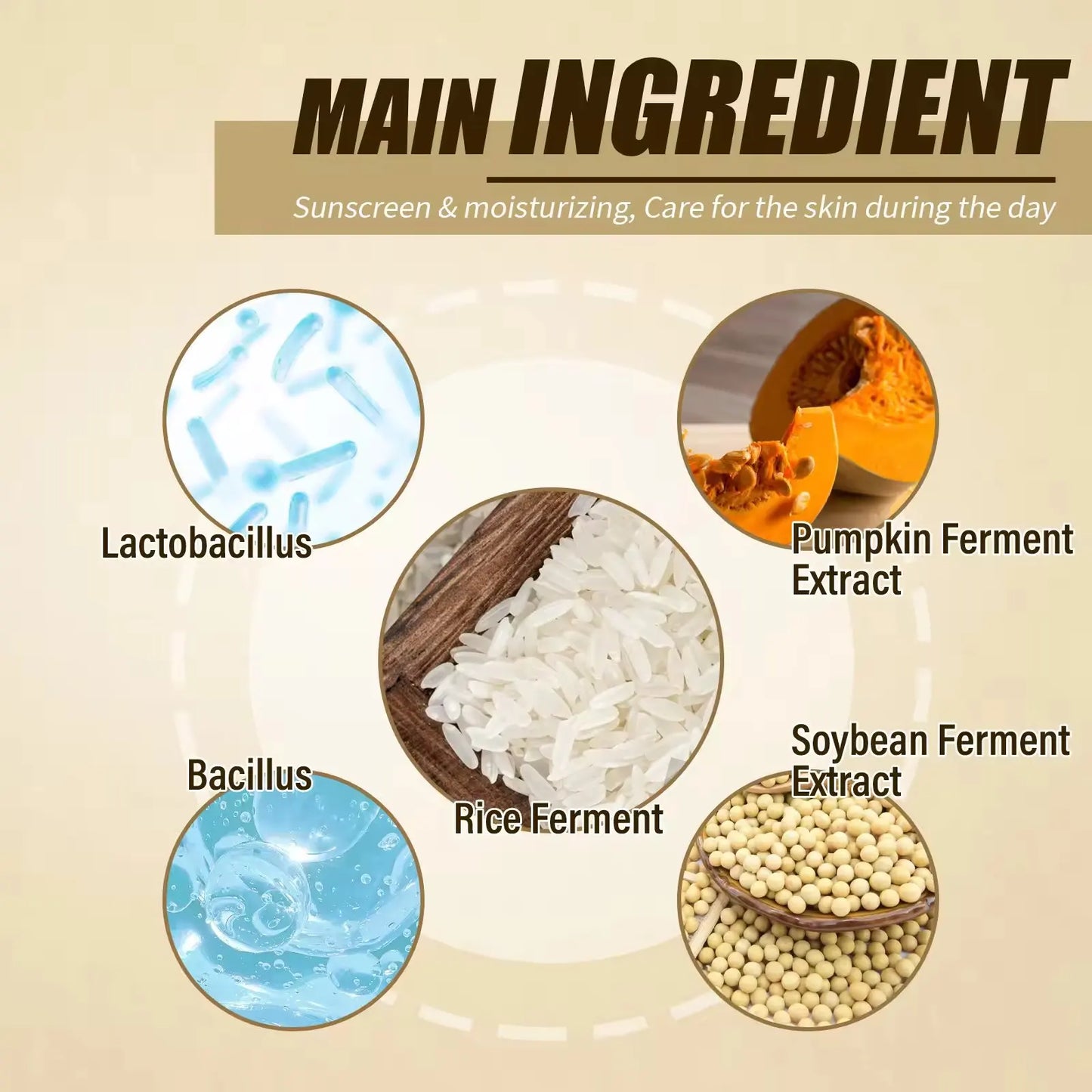 SPF50+ Sunscreen Korean Rice Probiotic Solar Blocker Skin Whitening Cream Anti UV Sun Block Facial Mild Moisturizer Serum 50ml