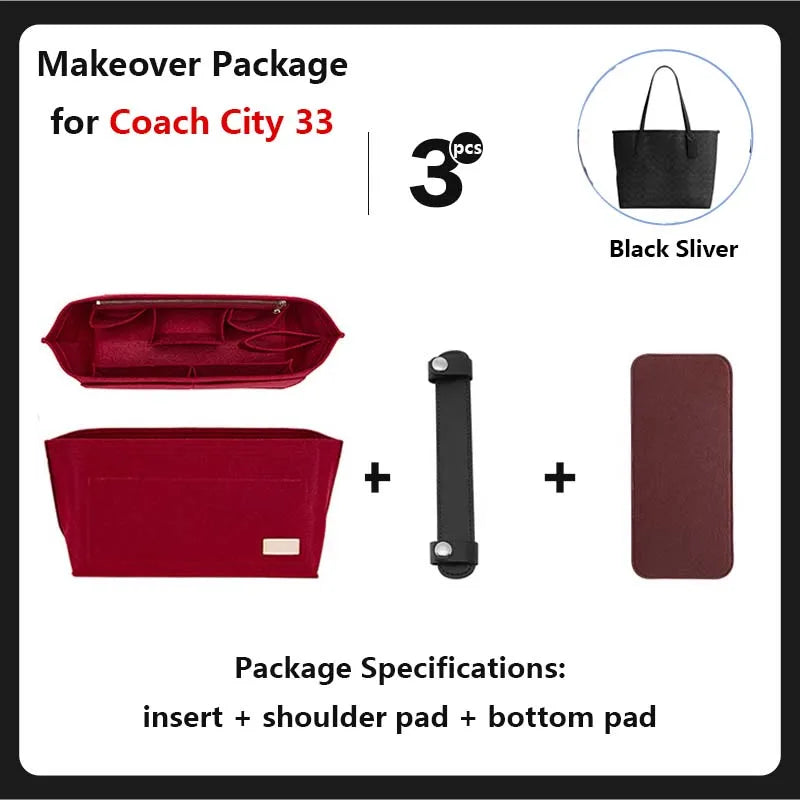 Purse Organizer insert for Handbags Base Shaper 3pc Set city33 Felt Organizer Insert Large Tote Bag Organizer with Zipper