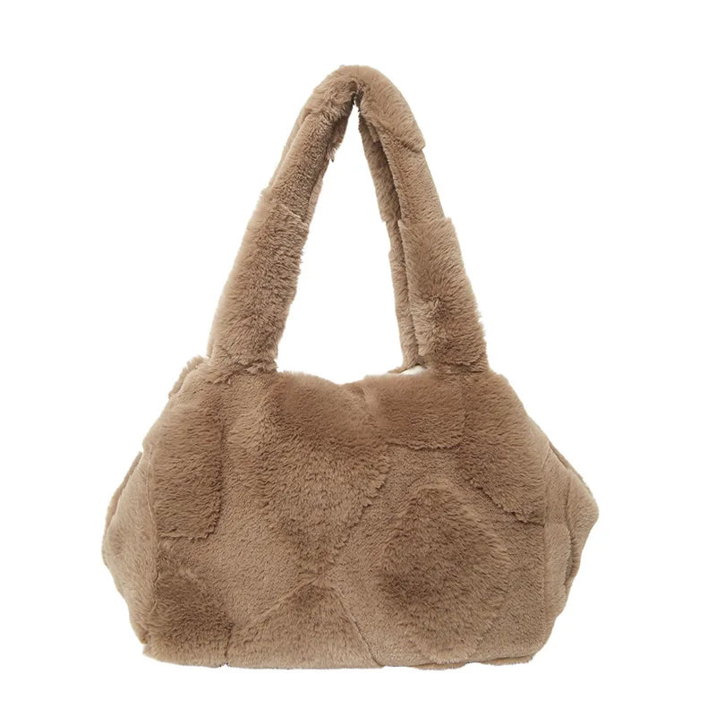Faux Fur Tote Bag High Quality Plush Handbag Women Fall Winter Vintage Fashion Large Capacity Shoulder Bag
