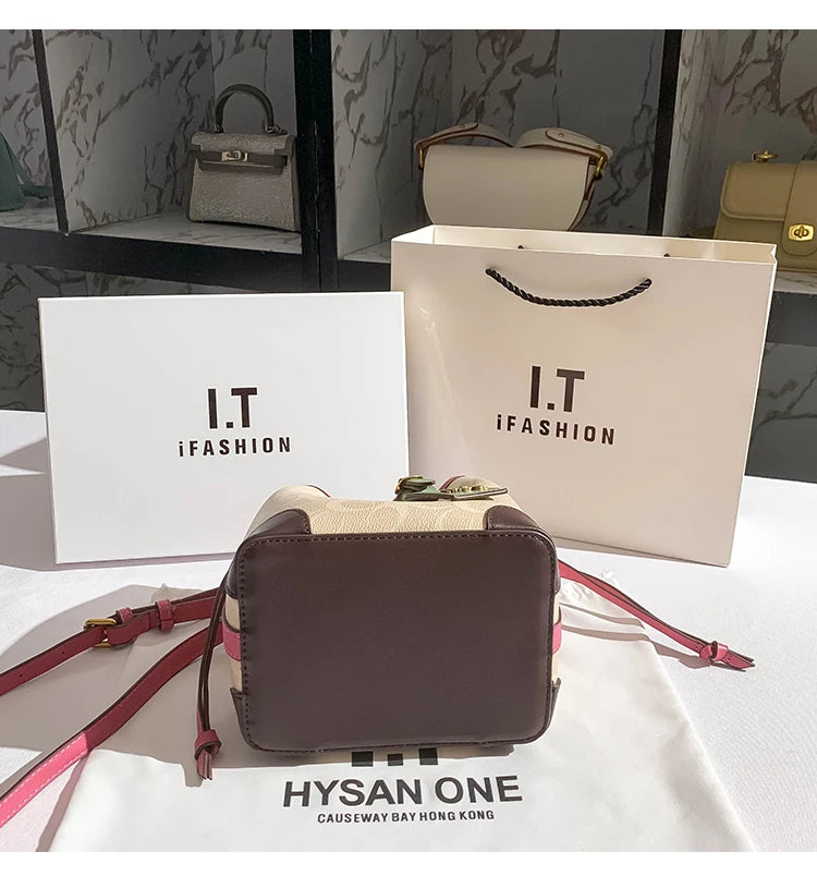 Light luxury women's handbag, retro carriage drawstring bucket bag, 2025 new style bag, high-end single shoulder crossbody bag
