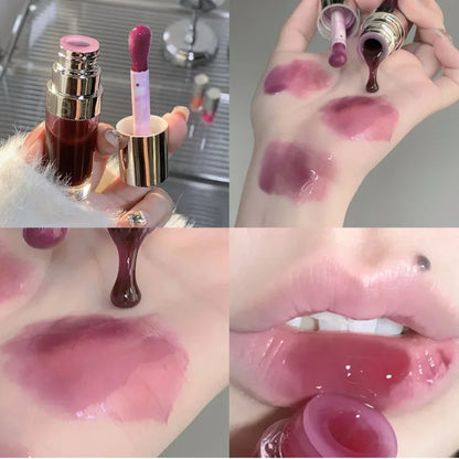Moisturizing Glass Lip Oil Purple Jelly Violet Transparent Plumper Lip Gloss Makeup Nutritious Liquid Lipstick Brush Lip Care