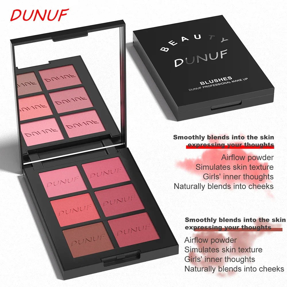 Airflow Powder Blush Palette 6 Color Matte Shimmery Highlighter Bronzer Longwearing High Pigment Waterproof Contour Makeup