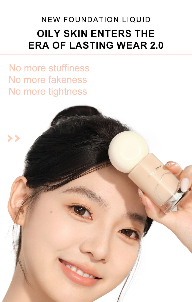 Judydoll Oil-Control Foundation, Long-Lasting, Matte Finish, Full Coverage, Oil-Free, Sweat-Proof, Flawless Skin, Oil Skin