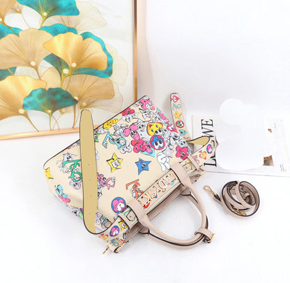 Ladysky Top Product Fashion Women's Tote Bag with Belt Super Personalized Metal Letter Handbag Printed Ladies Shoulder Bag 36 cm