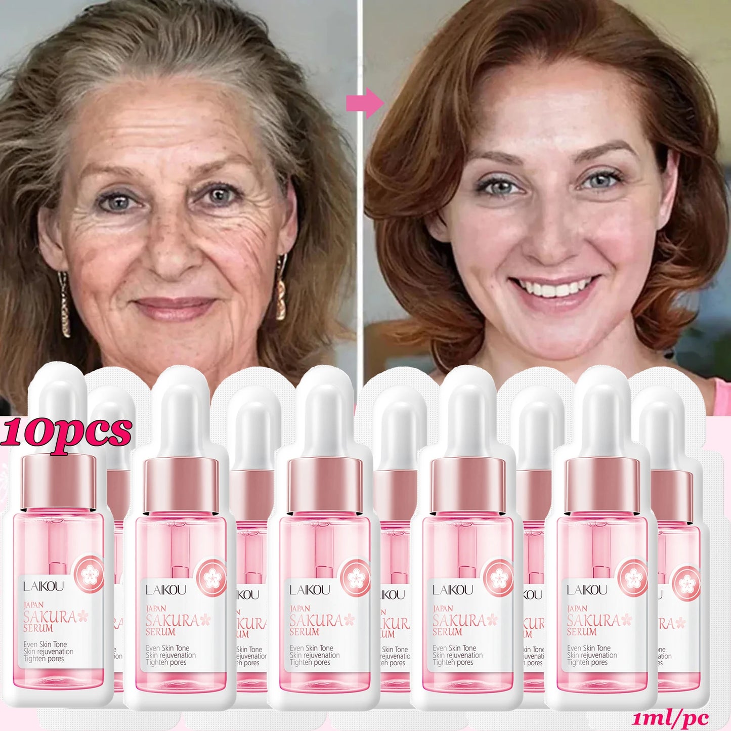 2Pcs Sakura Whitening Face Cream Wrinkle Remover Serum Anti-Aging Fade Fine Lines Lift Firming Essence Brighten Smooth Skin Care