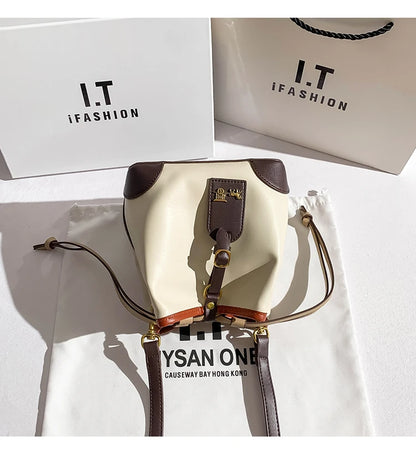 Light luxury women's handbag, retro carriage drawstring bucket bag, 2025 new style bag, high-end single shoulder crossbody bag