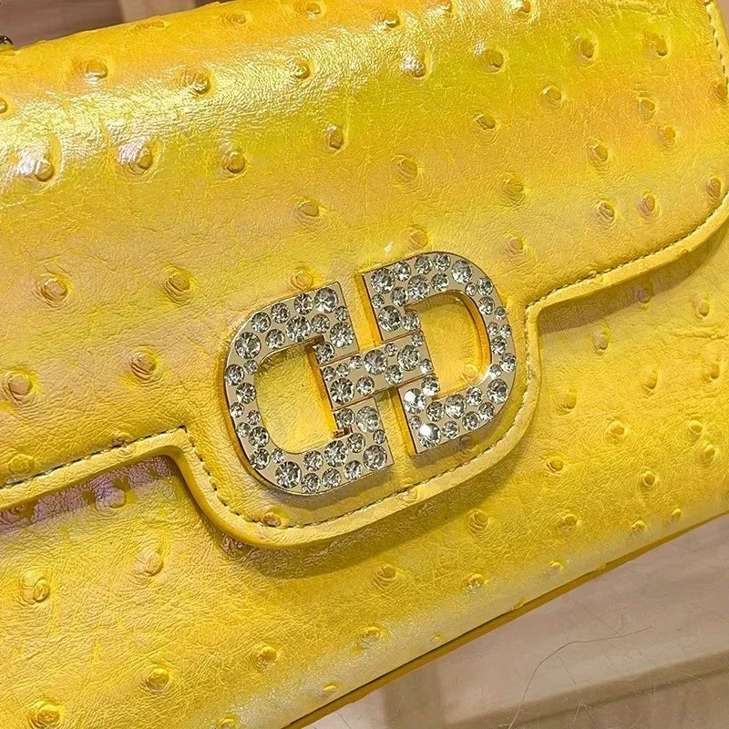 New ostrich pattern underarm handbag for ladies, light luxury diamond-encrusted, elegant single-shoulder crossbody bag